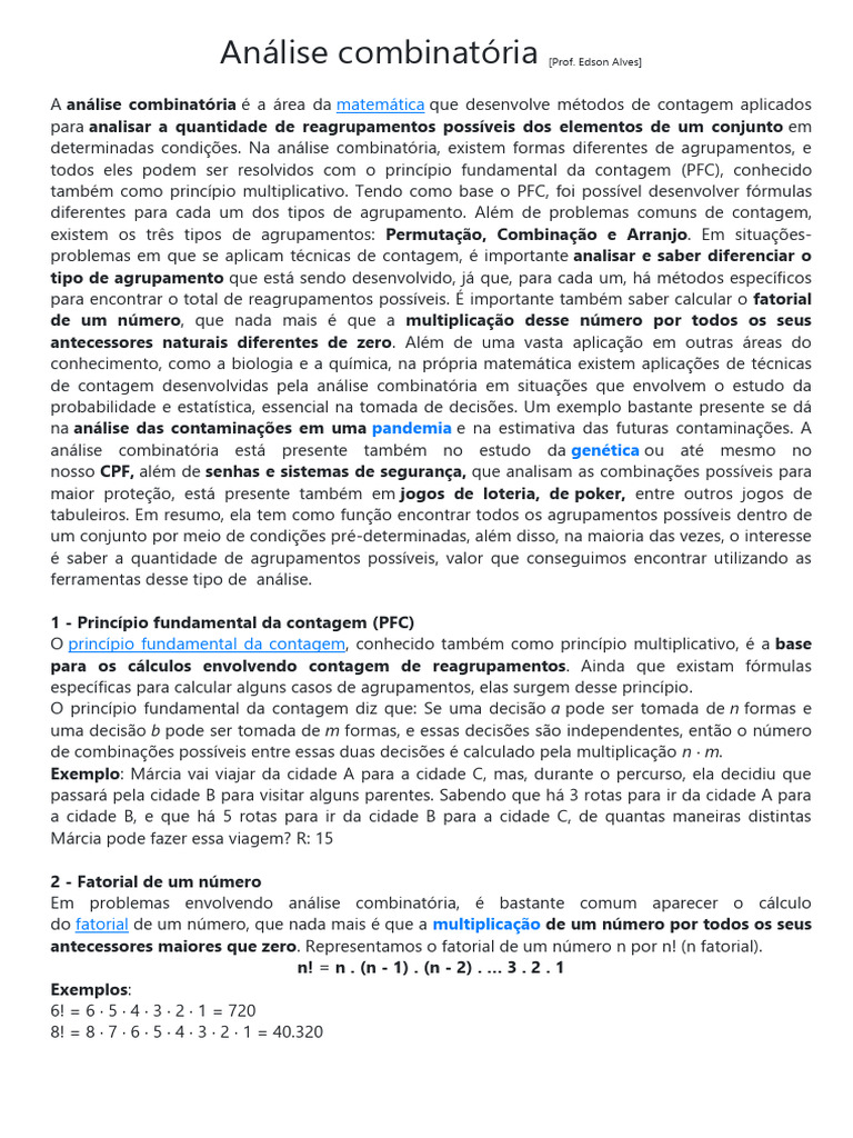 Análise Combinatória no ENEM | PDF | Combinatória | Permutação