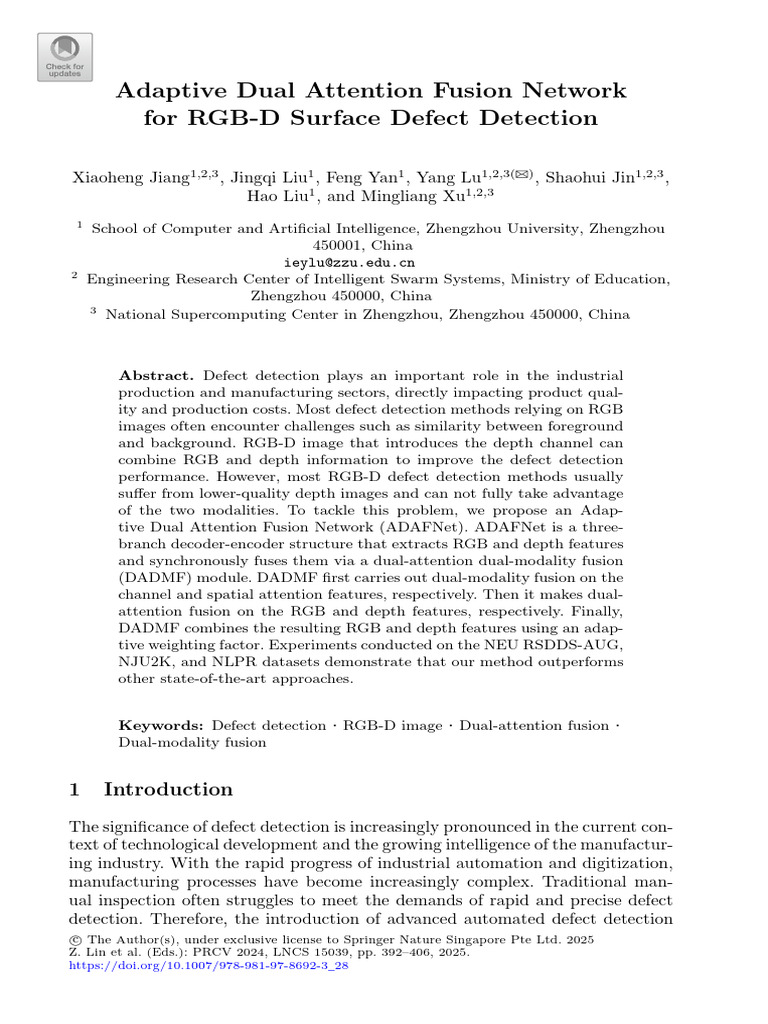 Adaptive Dual Attention Fusion Network For RGB-D Surface Defect ...