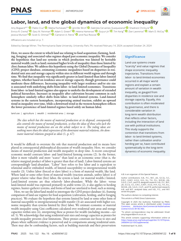 Bogaard Et Al Labor Land and The Global Dynamics of Economic Inequality ...