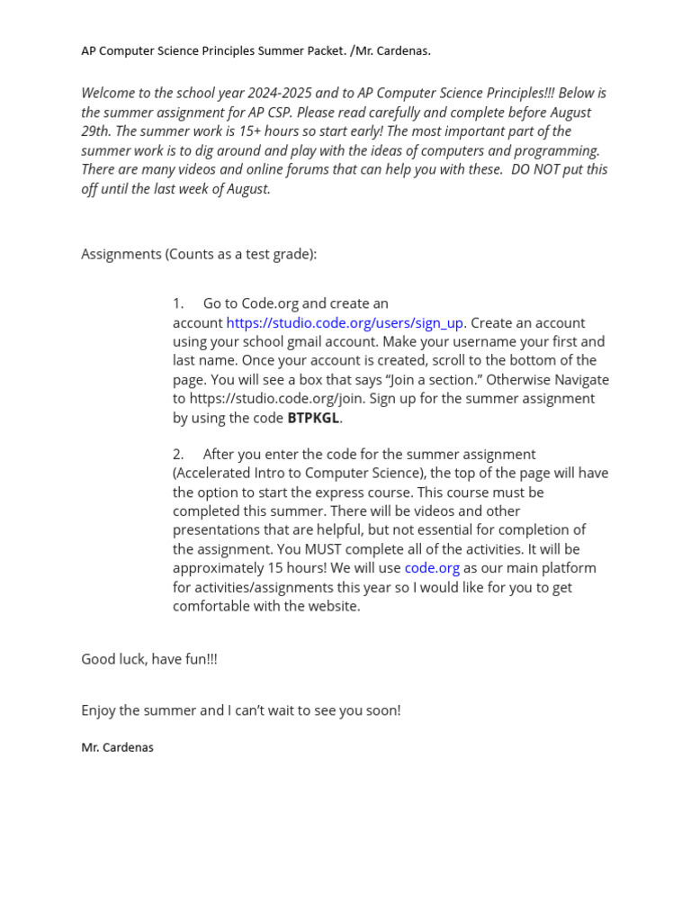 AP Computer Science Principles 2024 | PDF