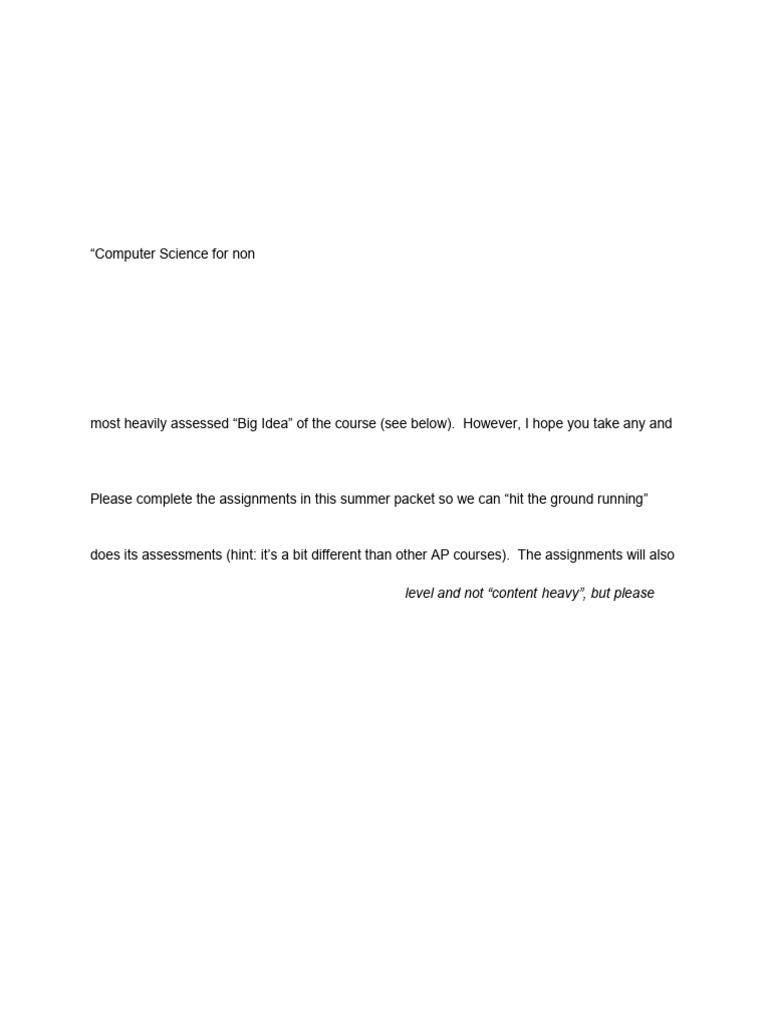 AP Computer Science Principles Summer Packet | PDF | Science | Computer ...