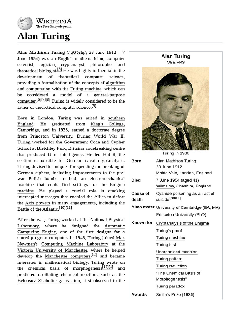 Alan Turing: Pioneer of Computing | PDF | Alan Turing | Bletchley Park