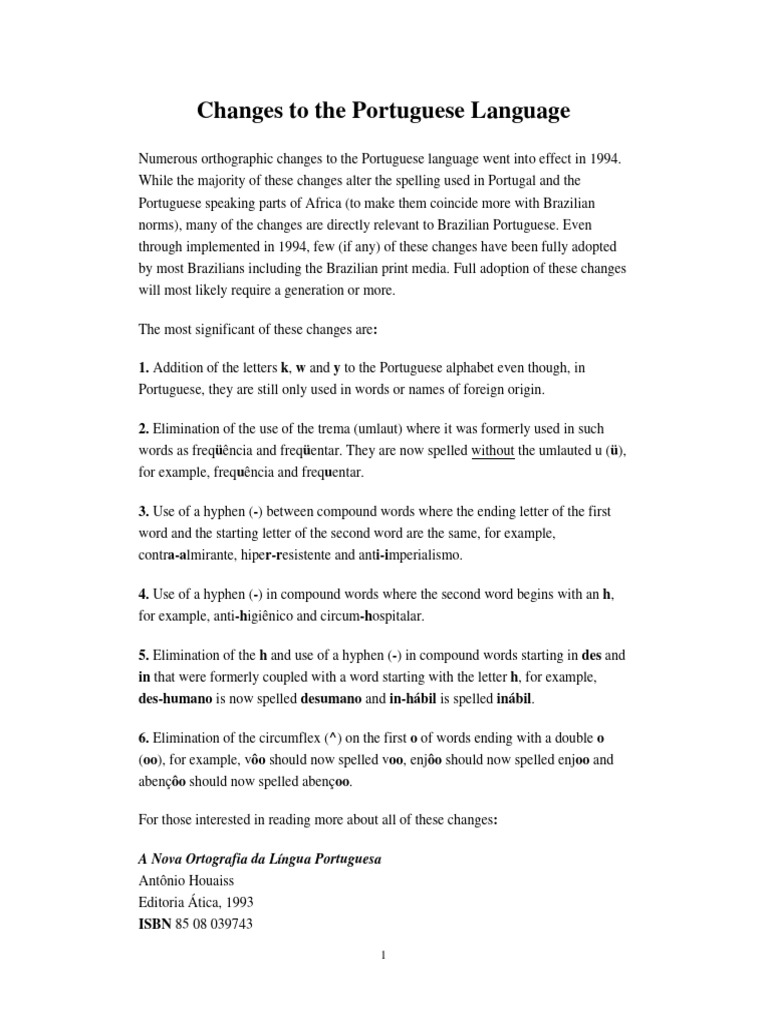 Changes To The Portuguese Language | PDF | Thou | Verb
