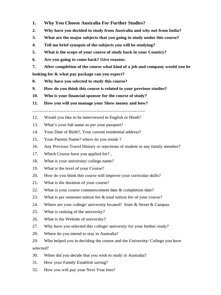 Updated Interview Question-Aus | PDF | Travel Visa