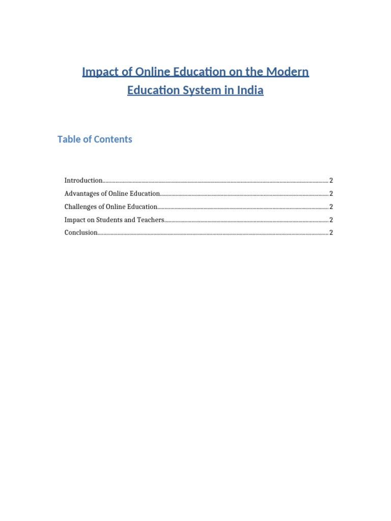 Impact of Online Education On Modern Education System in India | PDF ...