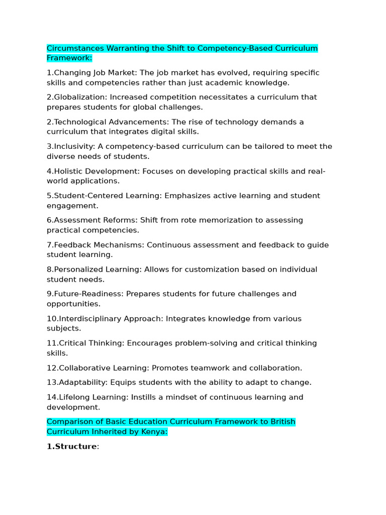 Competency-Based Curriculum in Kenya | PDF | Curriculum | Educational ...