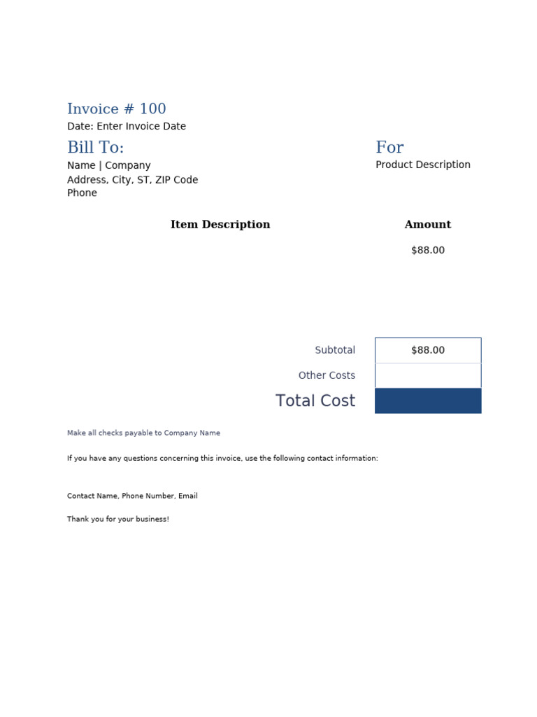 Invoice Template for Services Rendered | PDF