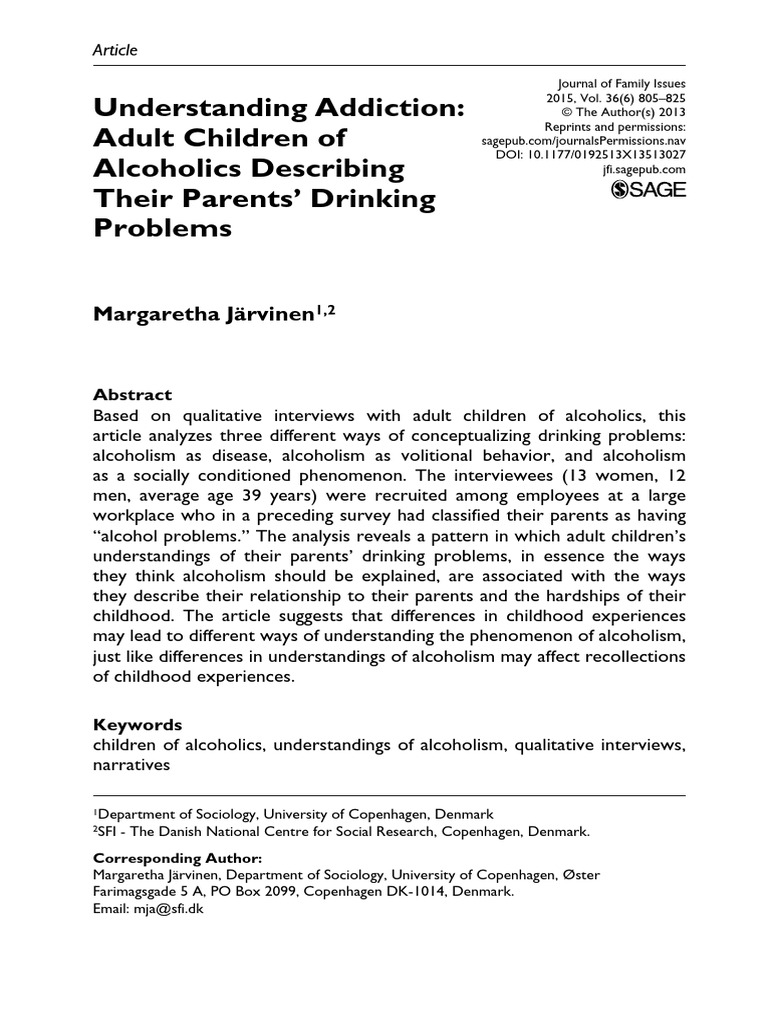 Understanding Addiction Adult Children | PDF | Alcoholism | Qualitative ...