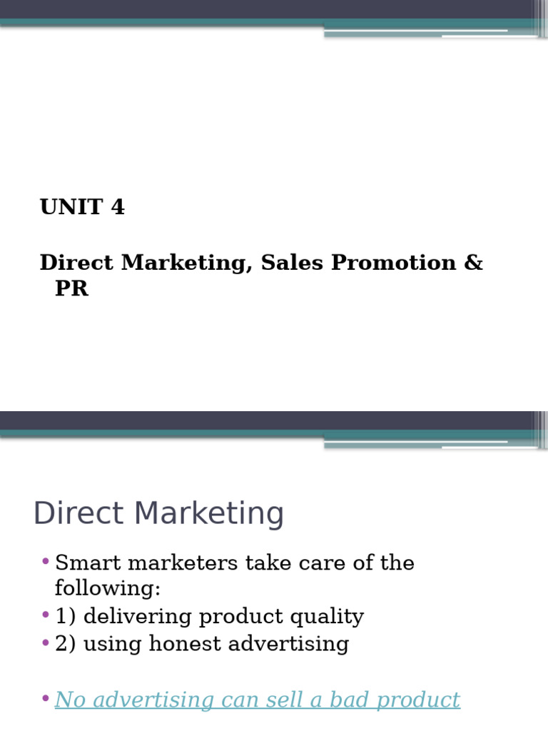 Unit 4 - Direct Marketing, Sales Promotion & PR | PDF | Marketing ...