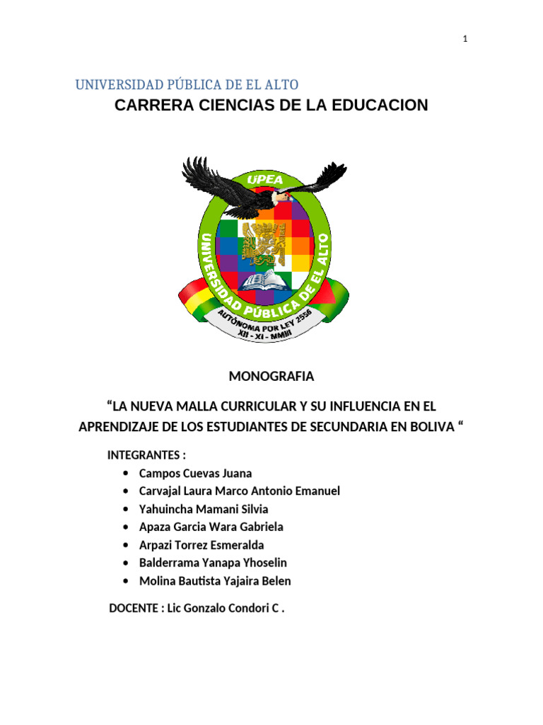 Nueva Malla Curricular en Secundaria Bolivia | PDF | Plan de estudios ...