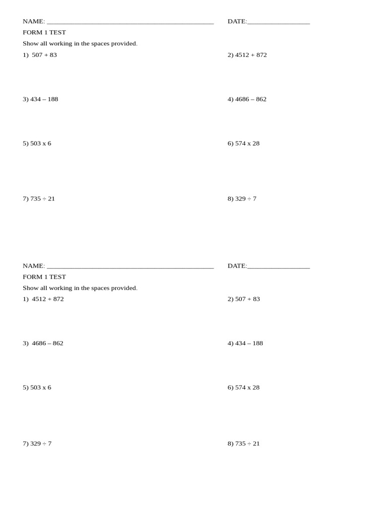 Form 1 Test 1 | PDF