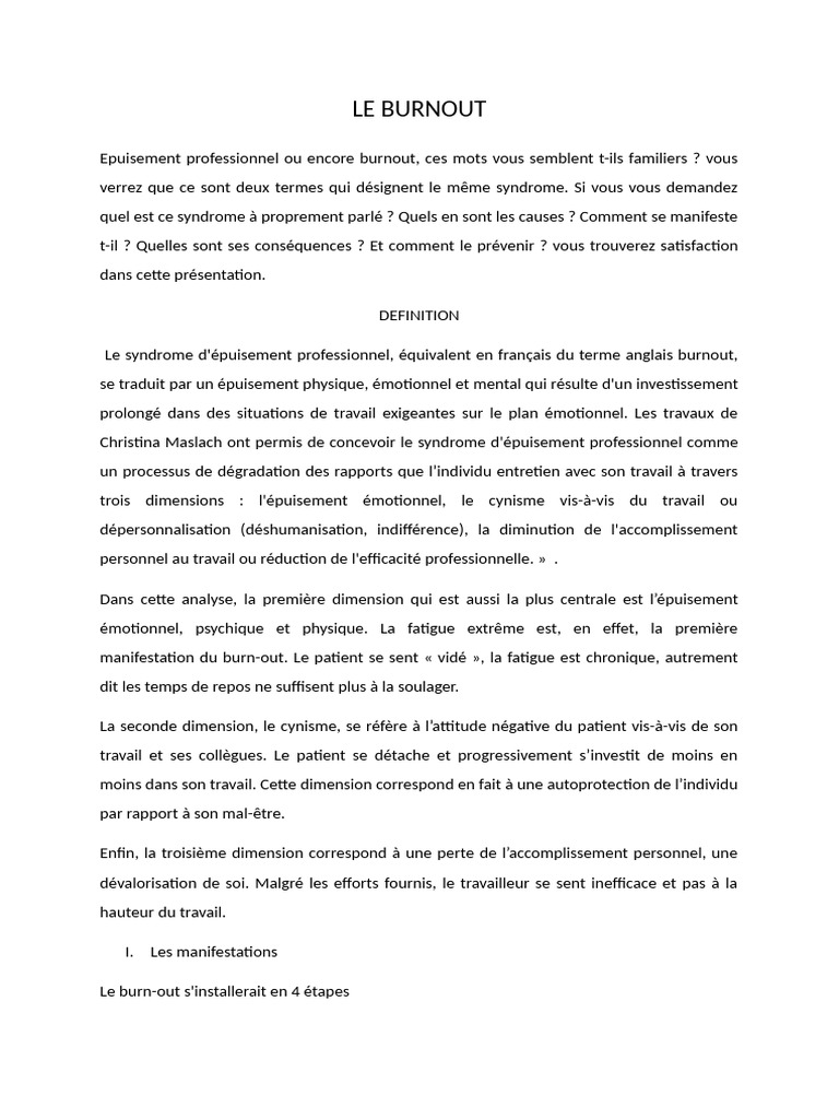 Comprendre le Burnout : Causes et Manifestations | PDF | Syndrome d ...