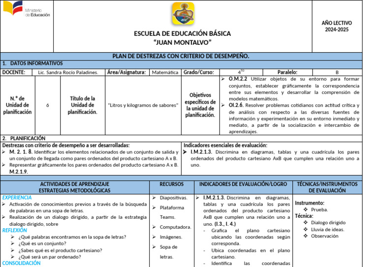 Plan de Clase: Matemáticas 4to Primaria | PDF | Planificación ...