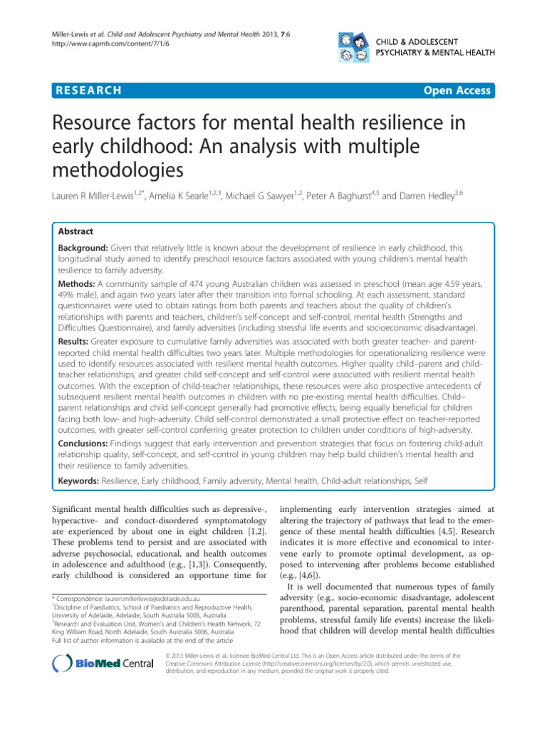Mental Health Resilience in Early Childhood | PDF | Psychological ...