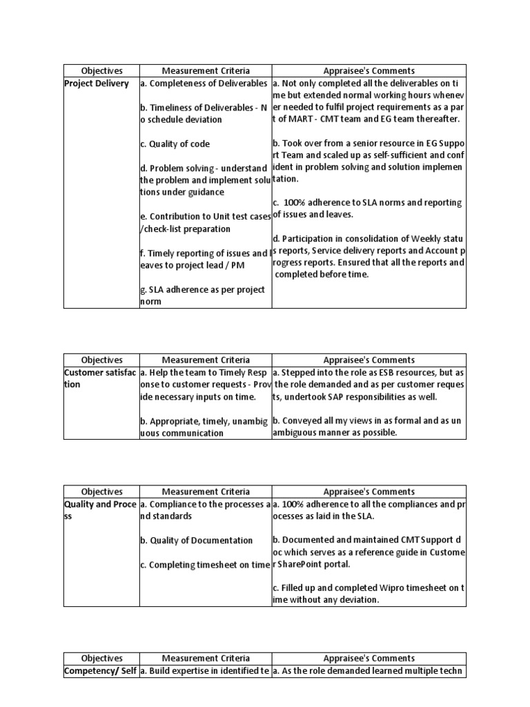 Appraisal Comments  PDF  Information Technology Management