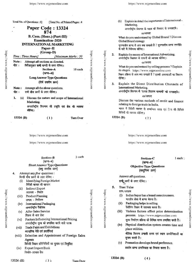 Bcom Part 3 Hons International Marketing 13324 2020 | PDF