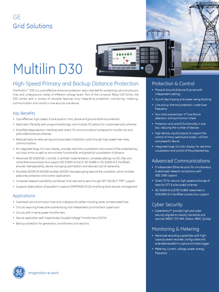 Multilin D30 Distance Protection Relay | PDF | Transformer | Relay