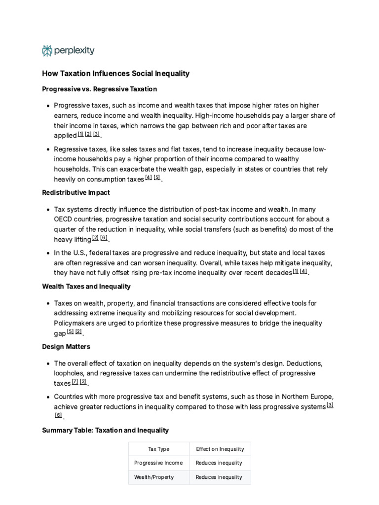Taxation's Role in Social Inequality | PDF | Taxes | Progressive Tax