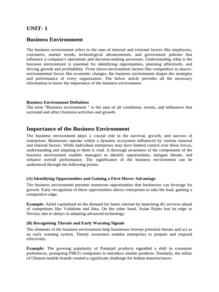 Unit 1 (Indian Business Environment | PDF | Inflation | Consumption ...