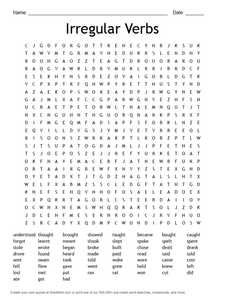 Irregular Verbs Puzzle Worksheet | PDF