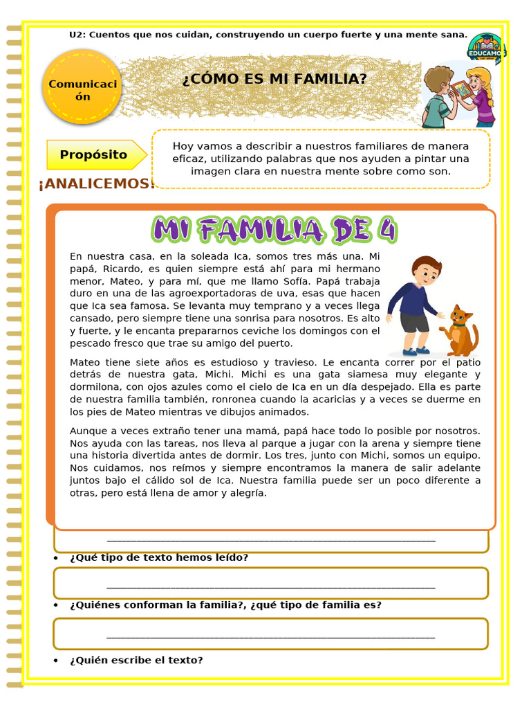 U2-Ficha-D5-Com-Cómo Es Mi Familia | PDF
