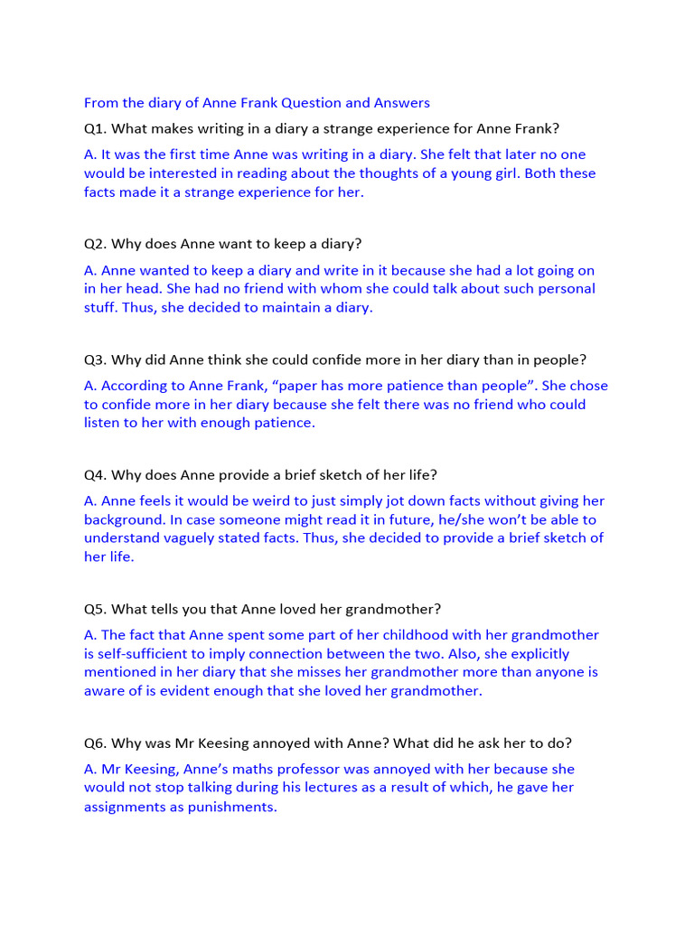 From The Diary of Anne Frank Question and Answers | PDF