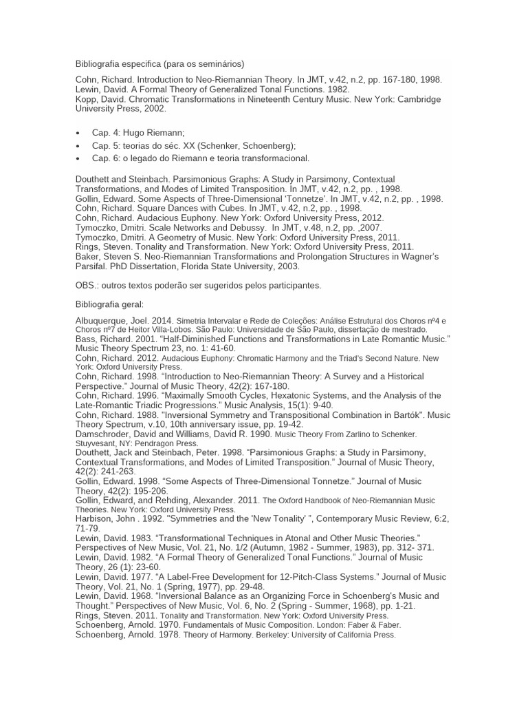 Bibliografia Neo Riemanniana 2 | PDF | Musicology | Music Theory