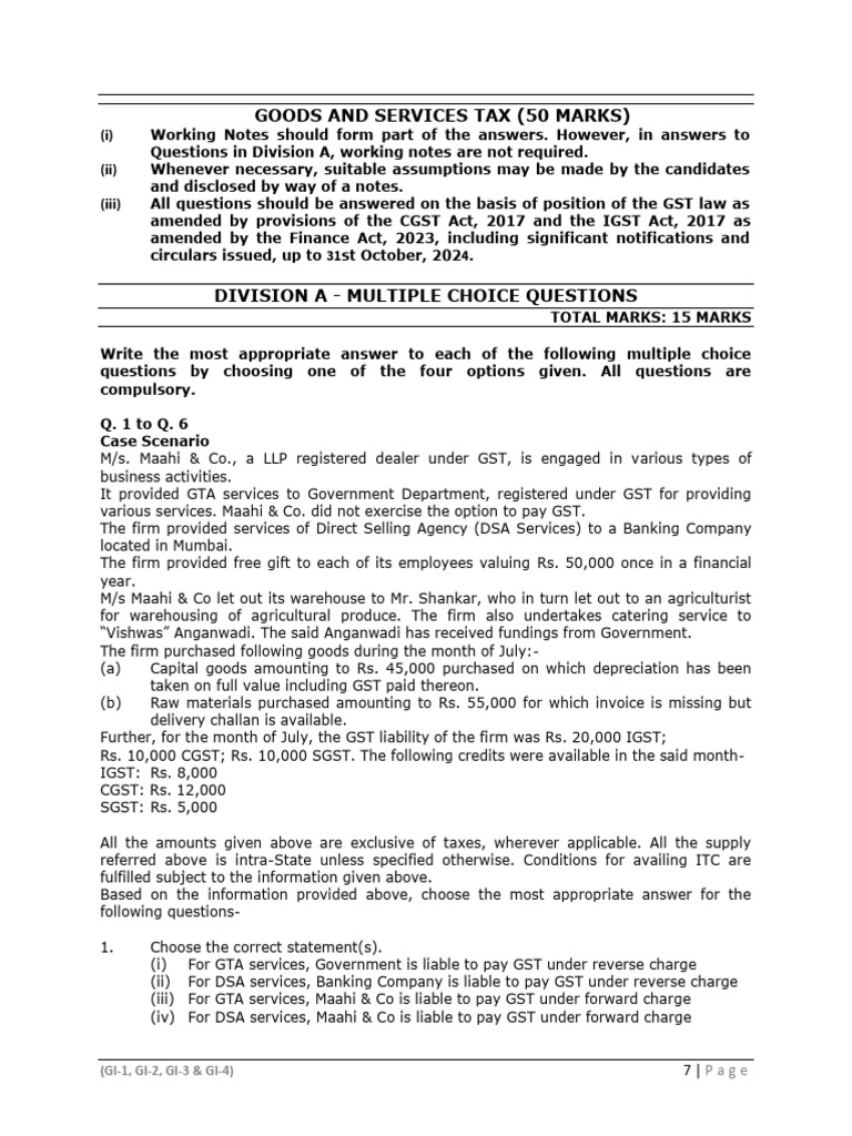 GST Law MCQs and Descriptive Questions | PDF | Value Added Tax | Taxes
