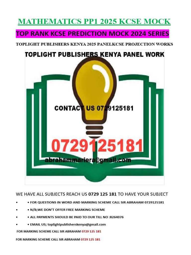 KCSE 2025 Mathematics Paper 1 Mock | PDF | Pound Sterling | Area