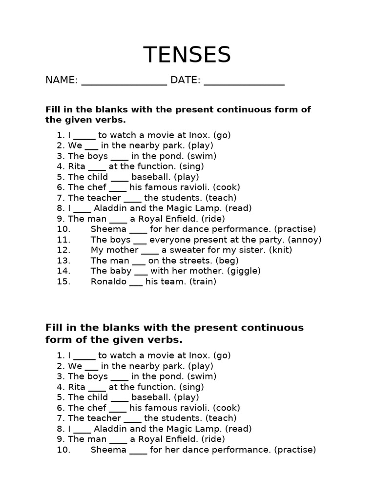 Continous Tenses Revision F1 | PDF