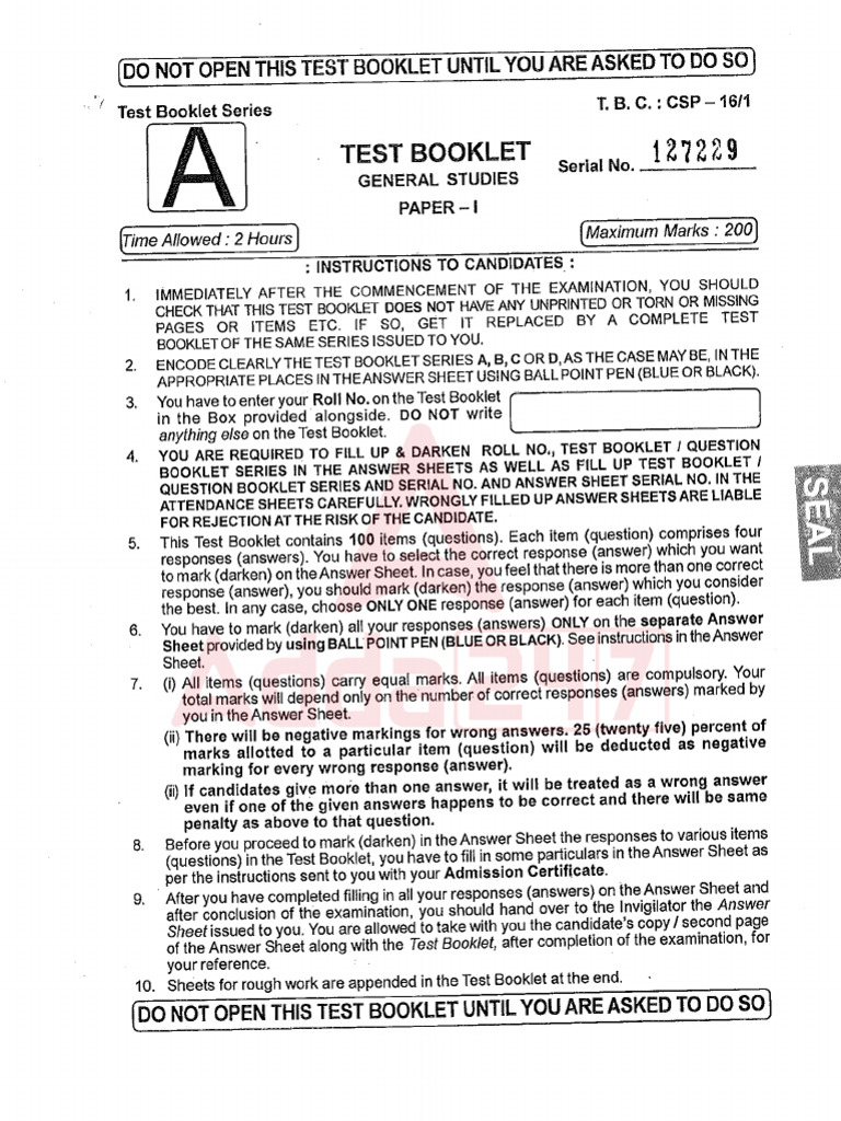 Opsc Oas 2016 General Studies Paper 1 87868391 1 | PDF