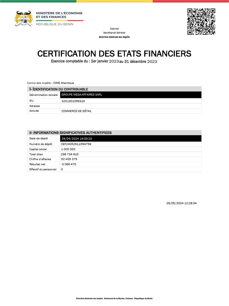 Chiffre d'affaires négatif de Mega Cef | PDF