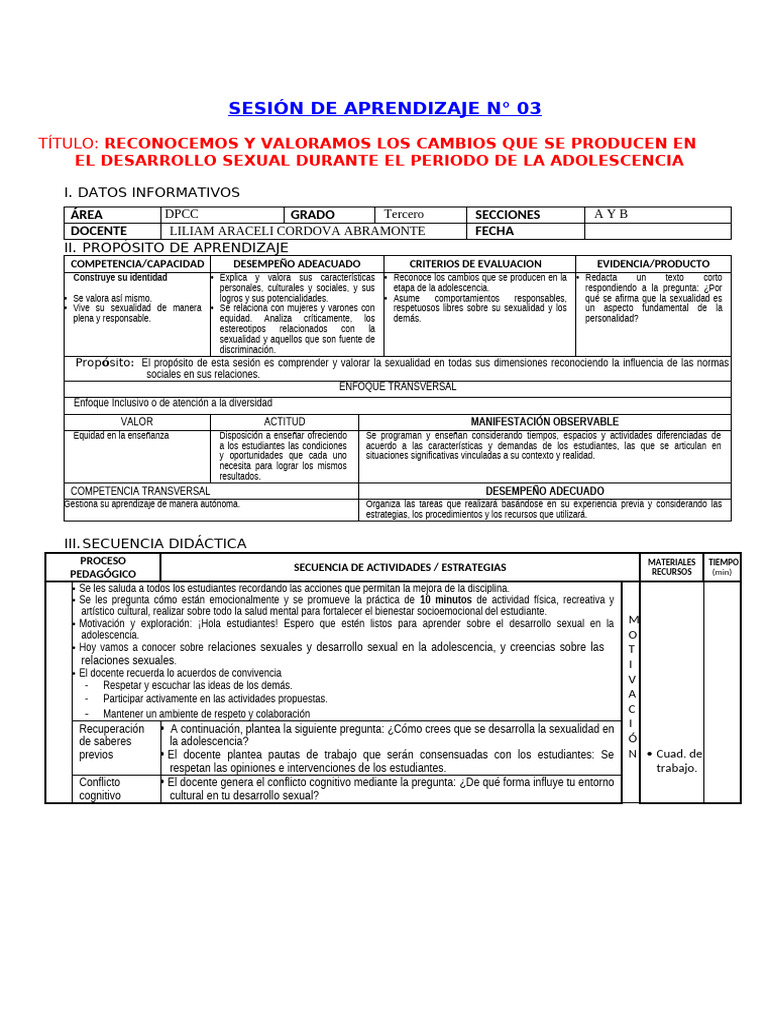 Unidad 2 - Sesión 3 - Sem 3 - DPCC 3° | PDF | Maestros | Aprendizaje