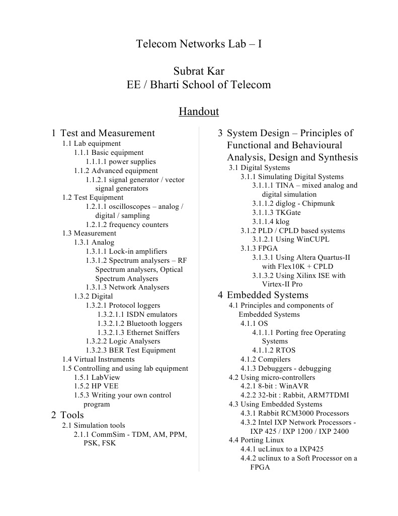 Telecom Networks Lab Equipment Guide | PDF