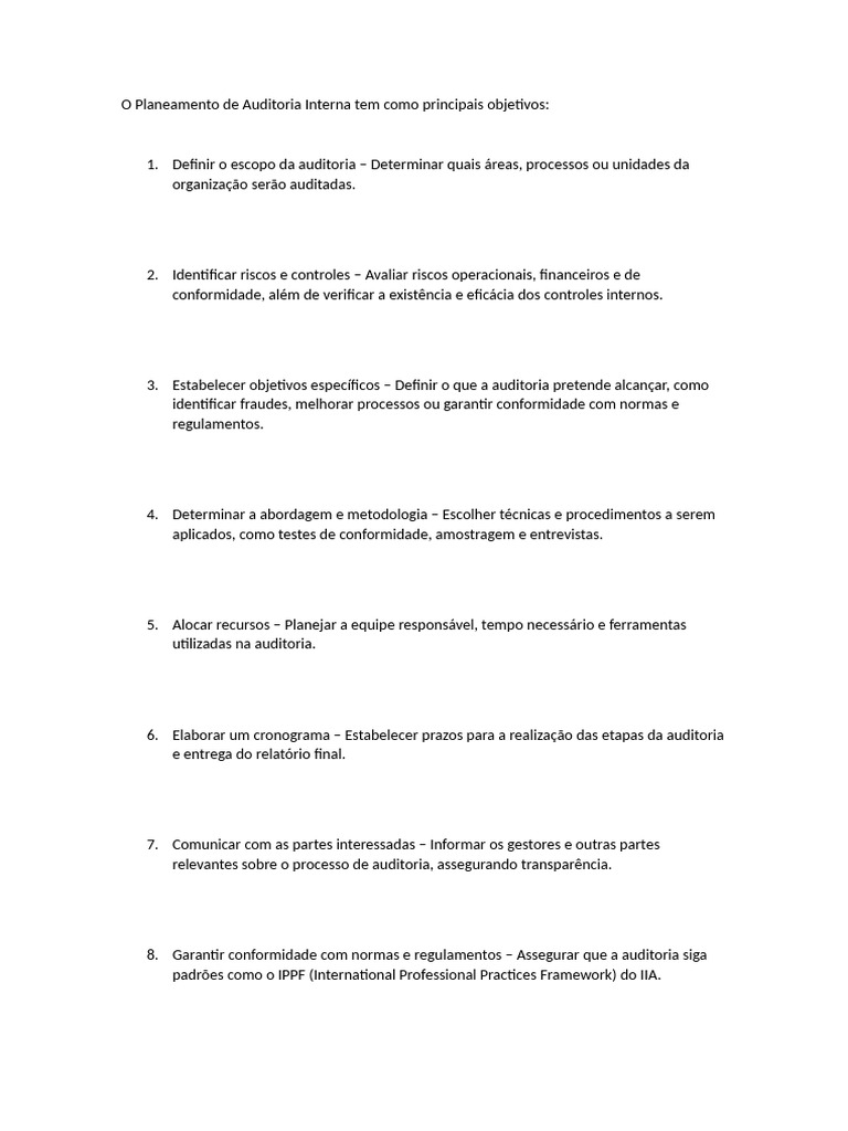 Planejamento de Auditoria Interna | PDF | Auditoria interna | Planejamento