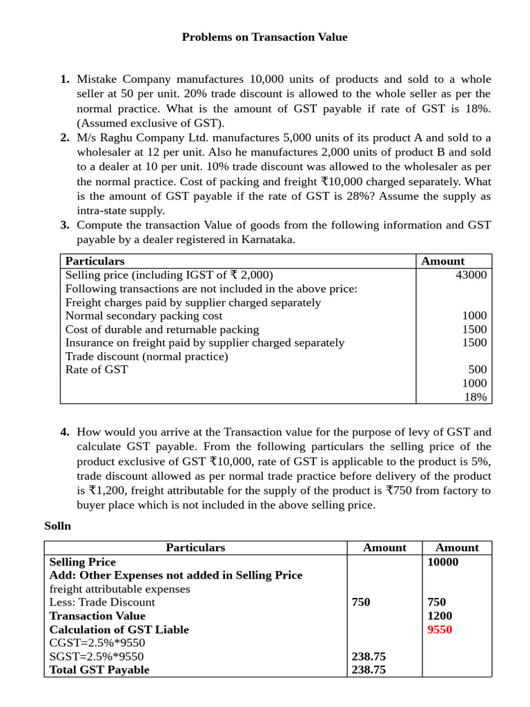 GST Calculation Scenarios and Solutions | PDF | Value Added Tax | Prices
