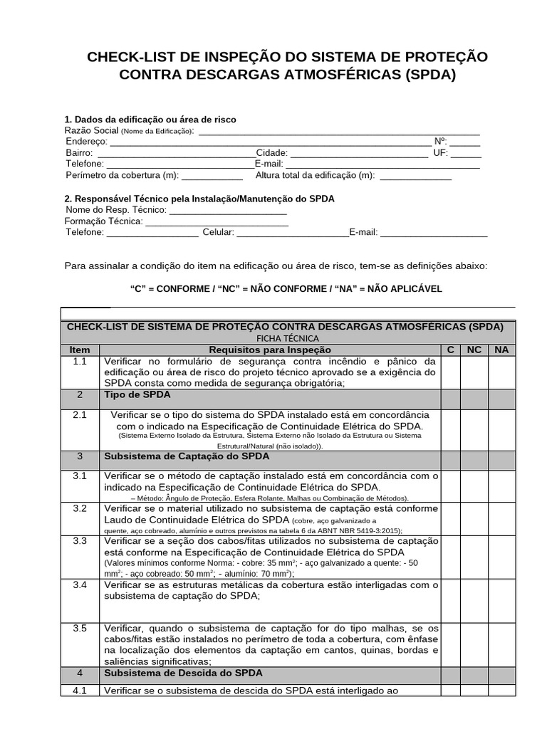Check-list SPDA: Inspeção e Manutenção | PDF | Aço | Engenharia Civil
