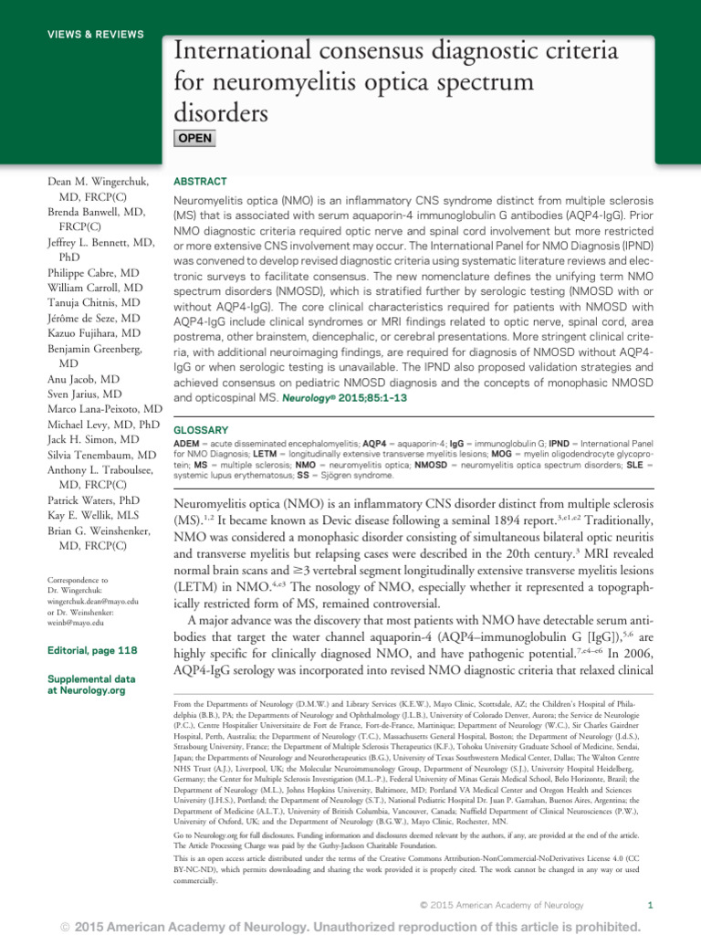 NMOSD Diagnostic Criteria Overview | PDF | Multiple Sclerosis | Nervous ...