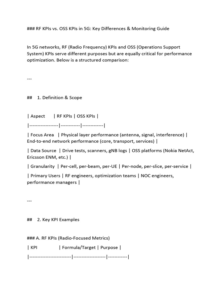 OSS KPI Optimization in 5G Networks | PDF | Performance Indicator ...