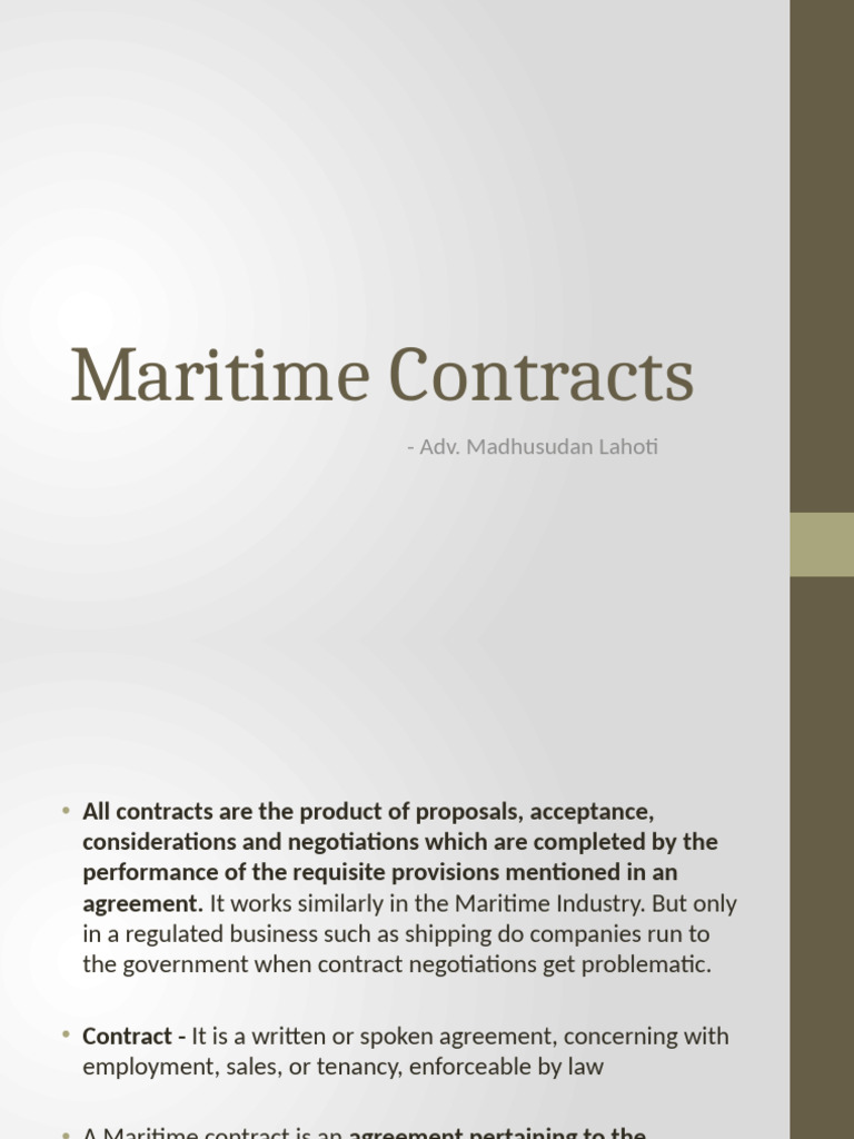 Overview of Maritime Contracts | PDF | Insurance | Ships