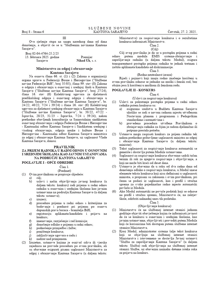 Pravilnik Za Prijem Radnika U Radni Odnos U Osnovnim I Srednjim Školama ...
