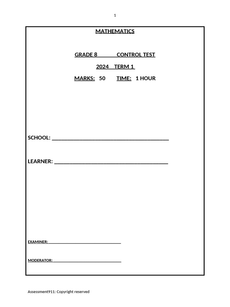 2024 8math T1 Control Test | PDF | Arithmetic | Mathematics