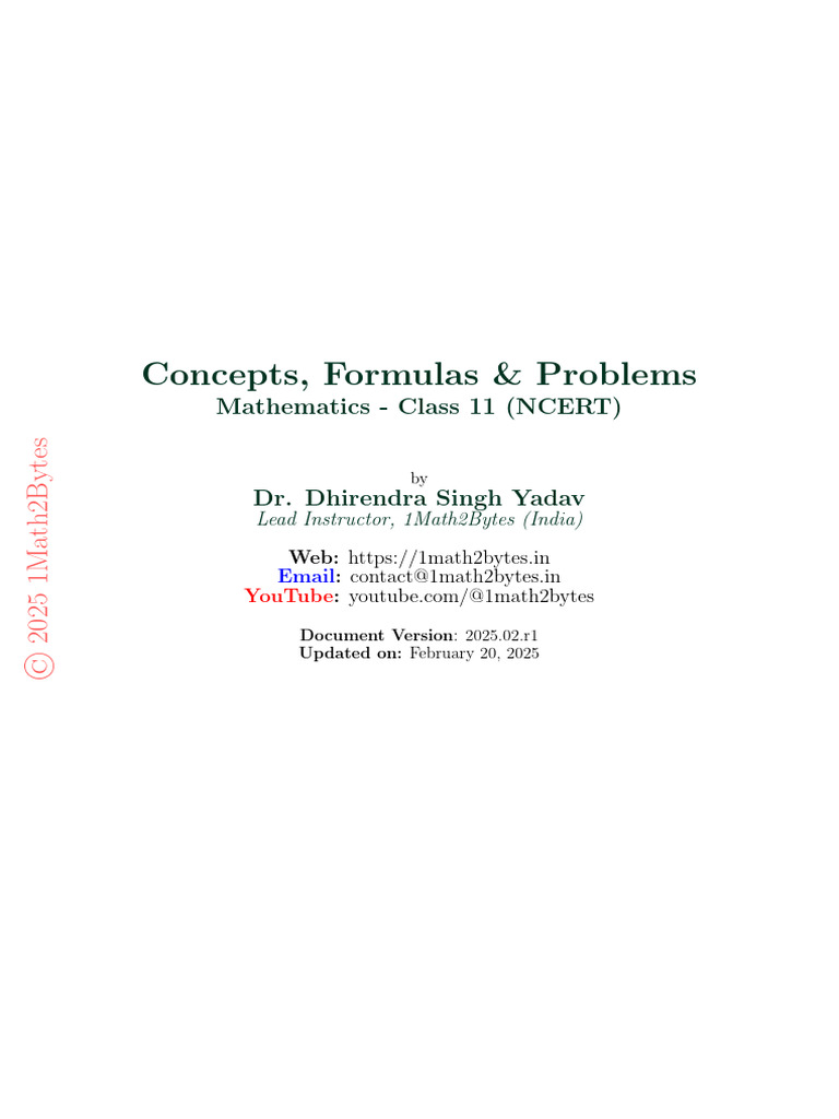 Class 11 Math Concepts & Problems | PDF | Elementary Mathematics | Geometry