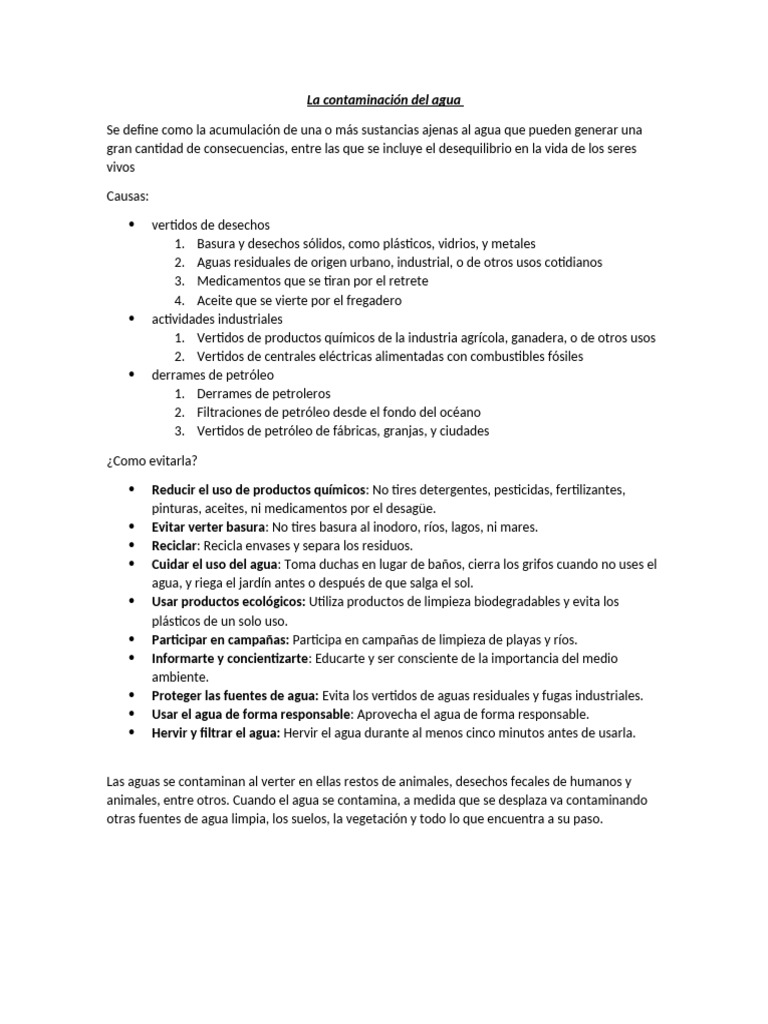 Causas y soluciones a la contaminación del agua | PDF | Residuos | Agua