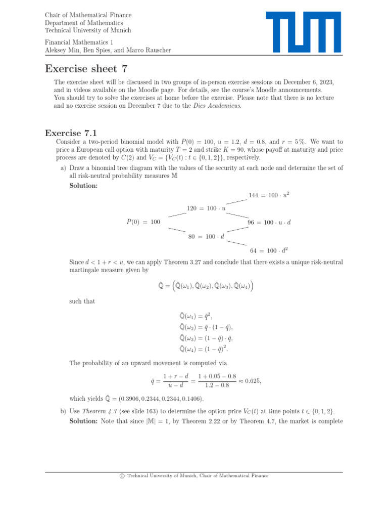FiMa1 ExerciseSheet07 Solution | PDF | Black–Scholes Model | Applied ...