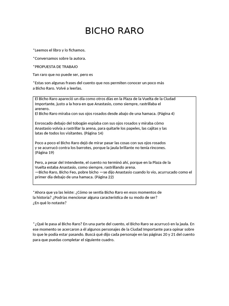 BICHO RARO ACTIVIDADES | PDF