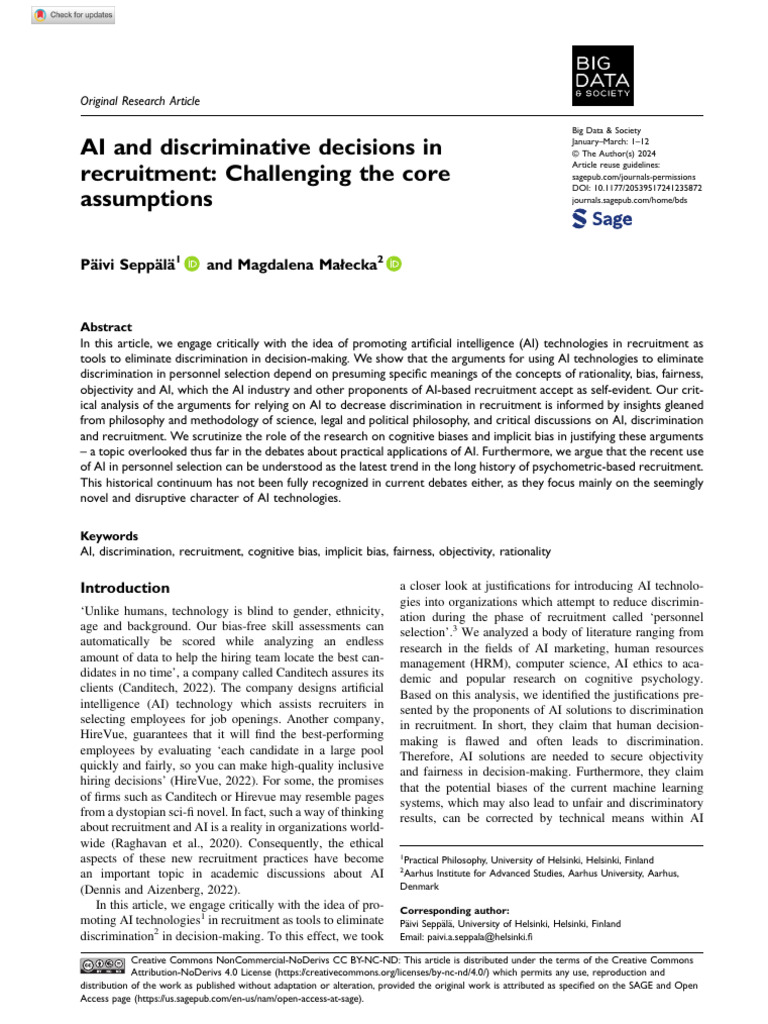 AI in Recruitment: Discrimination Debate | PDF | Heuristic | Rationality