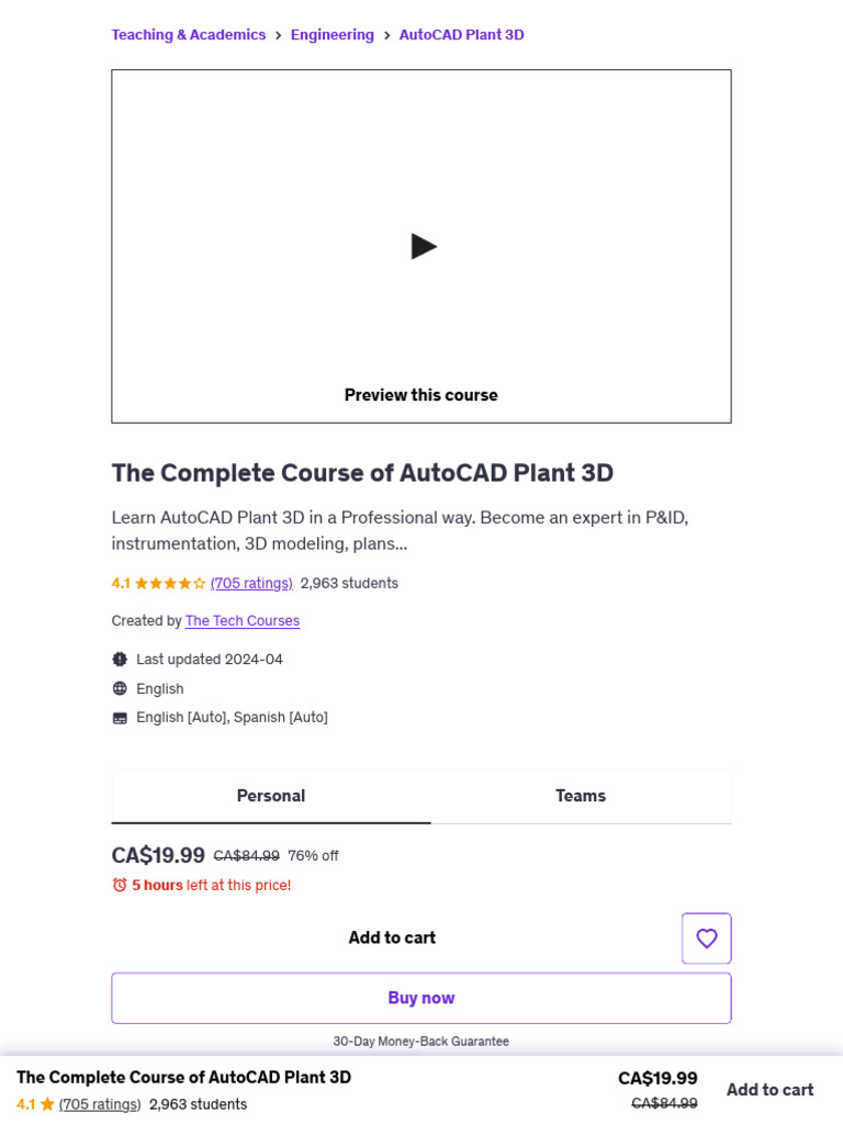 The Complete Course of AutoCAD Plant 3D - Udemy | PDF | 3 D Computer ...