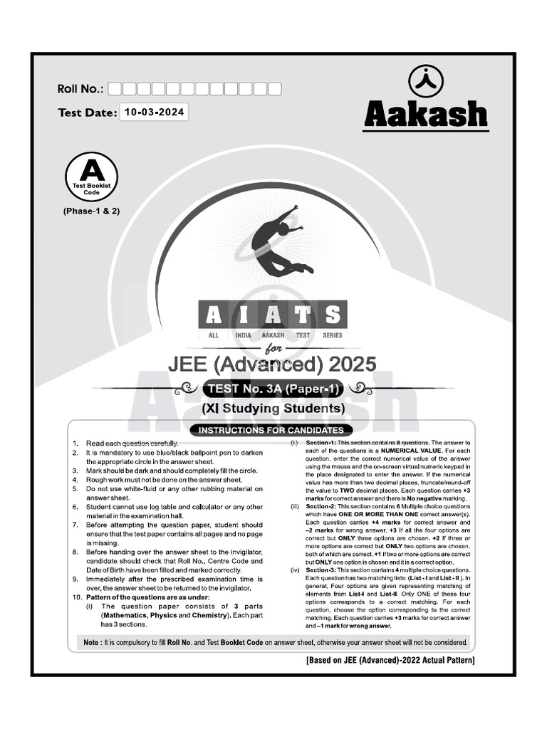 JEE Advanced 2025 Test 3A Mathematics & Physics | PDF | Waves | Hydroxide