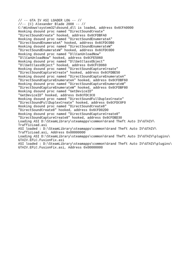 GTA IV ASI Loader Log Overview | PDF